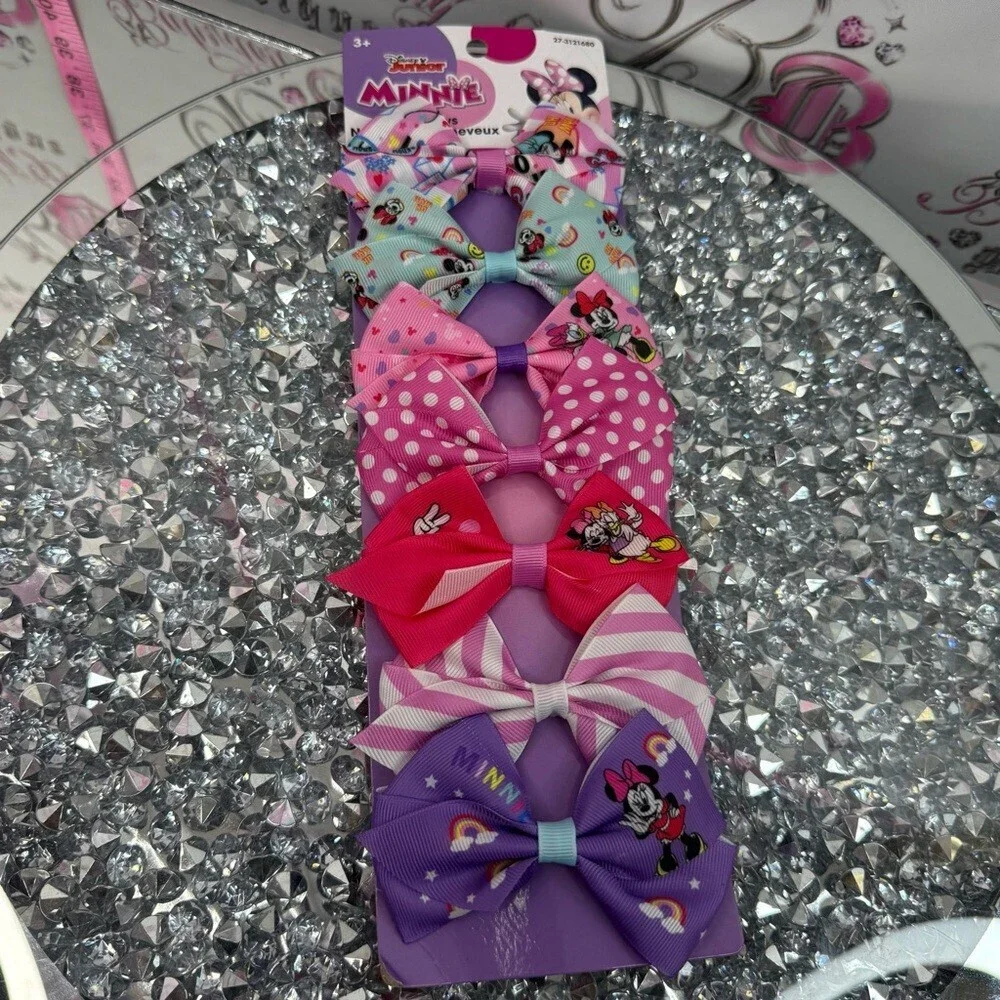 Disney 7 bows minnie mouse Kids Hair Bow Set - Pink, Purple, Red, Blue